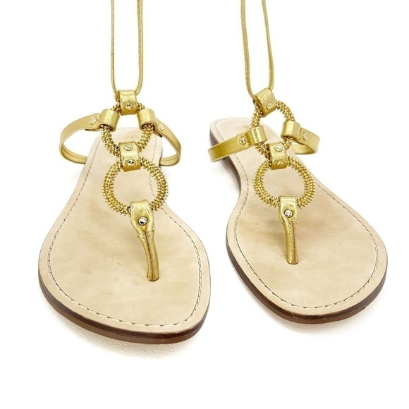 Lilly Pulitzer Lacey Sandals Strappy Leather Thong Women’s Size 8 Metallic Gold - Picture 5 of 14